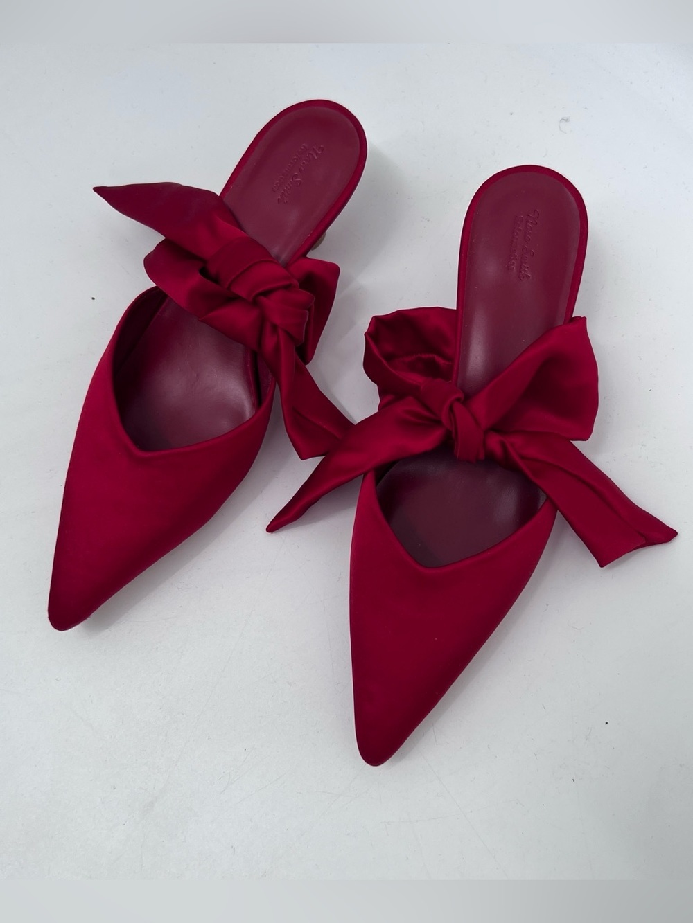 Reformation Red Show Nara Smith Red Holiday Milk Glass Heeled Mule Bow size 7 - Picture 6 of 8